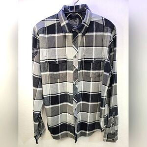 Fox Racing Mens Black And White Long Sleeve Button Front Flannel Mens Size Large